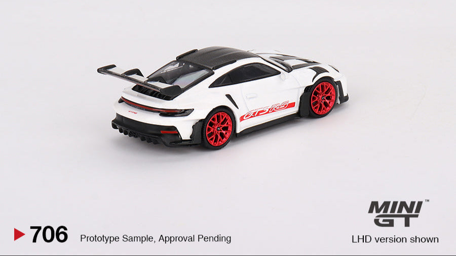PORSCHE 911 (992) GT3 RS WEISSACH PACK WHITE WITH PYRO RED LHD 2 - Mini GT - 1/64