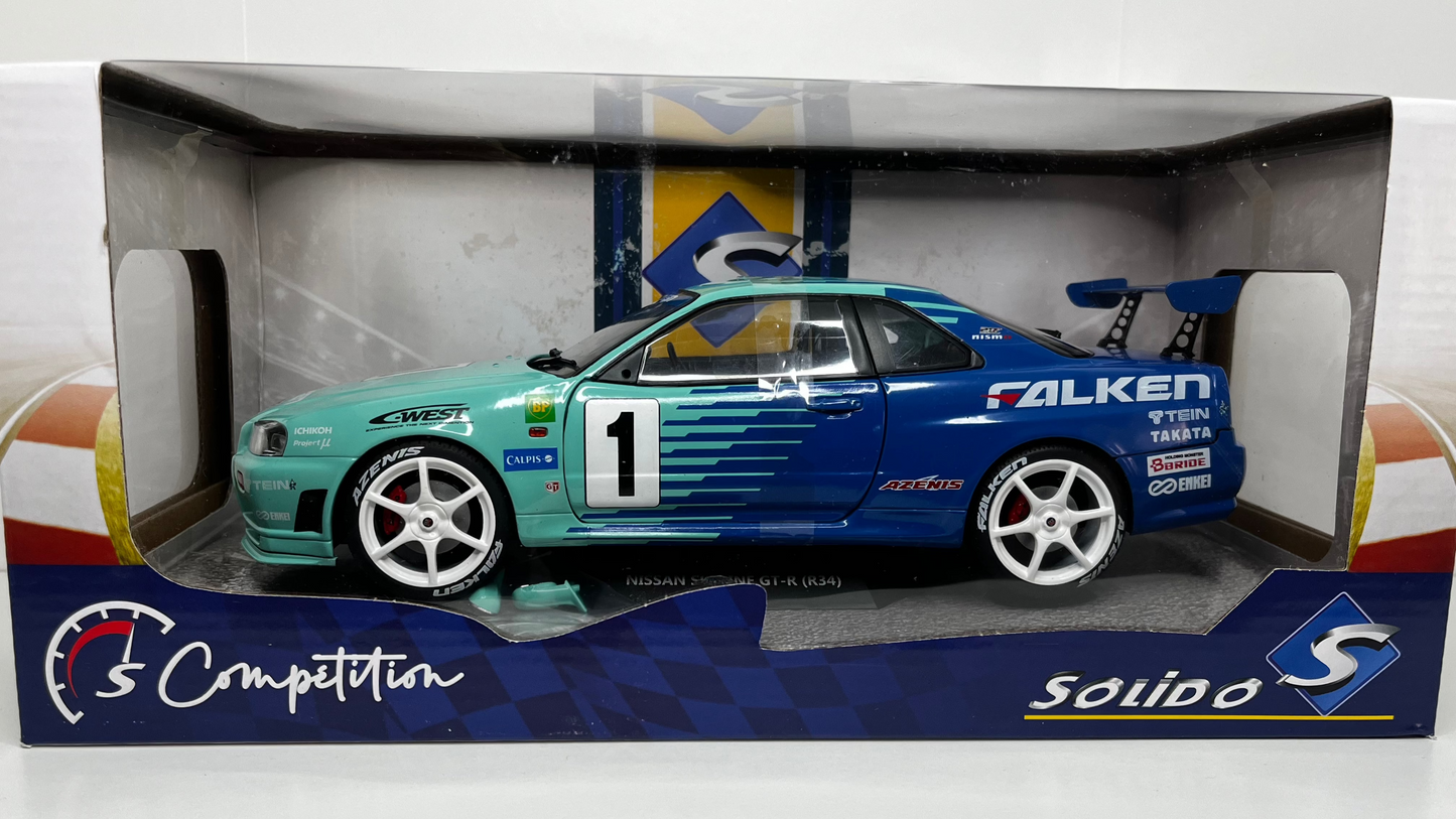 Nissan Skyline (R34) GT-R JGTC 2001 (1999) FALKEN MINT BLEU - Solido - 1/18
