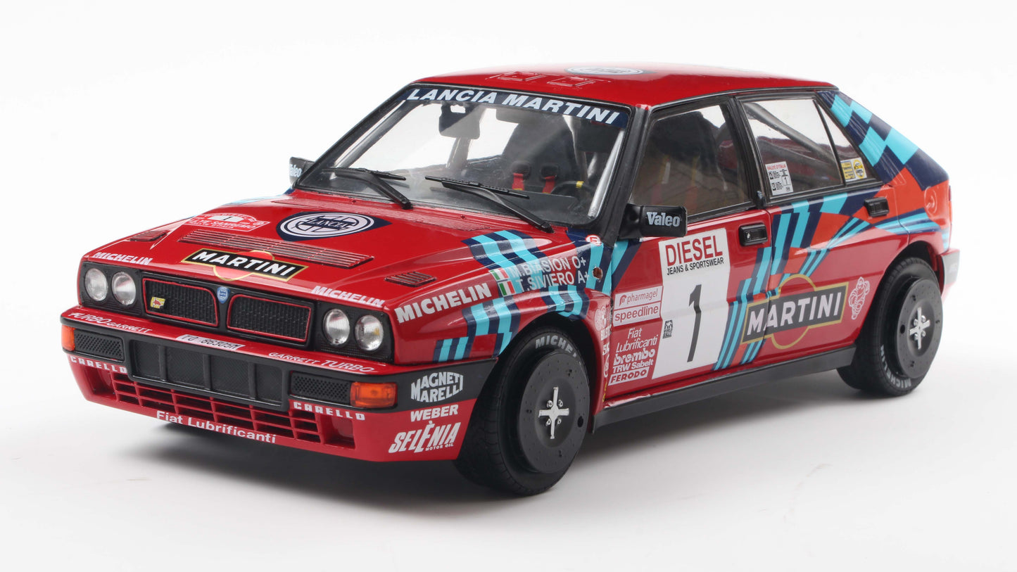 Précommande - LANCIA DELTA HF INTEGRALE RED #1 M.BIASION / T.SIVIERO RALLY SAN REMO 1989 - Solido - 1/18