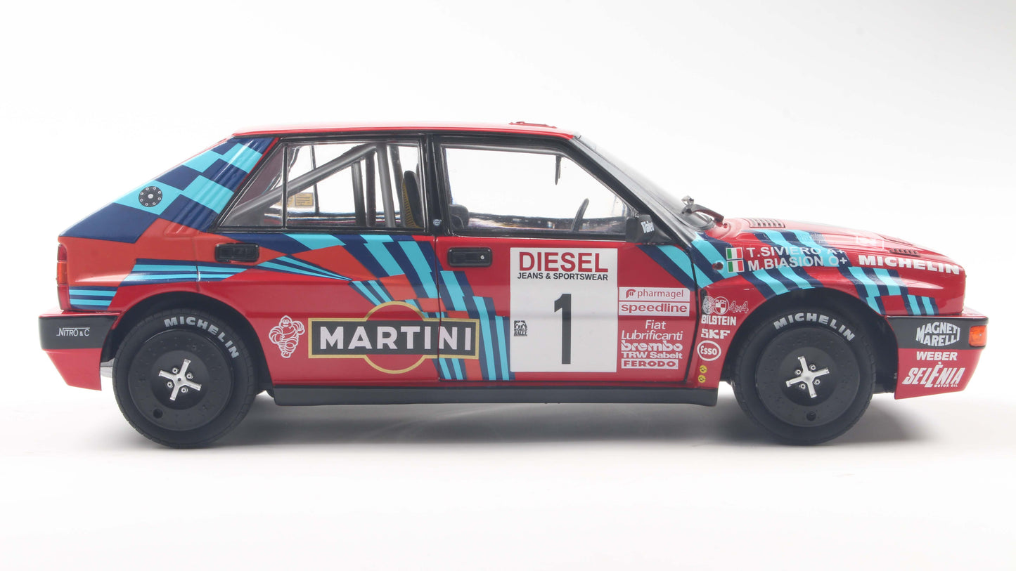 Précommande - LANCIA DELTA HF INTEGRALE RED #1 M.BIASION / T.SIVIERO RALLY SAN REMO 1989 - Solido - 1/18