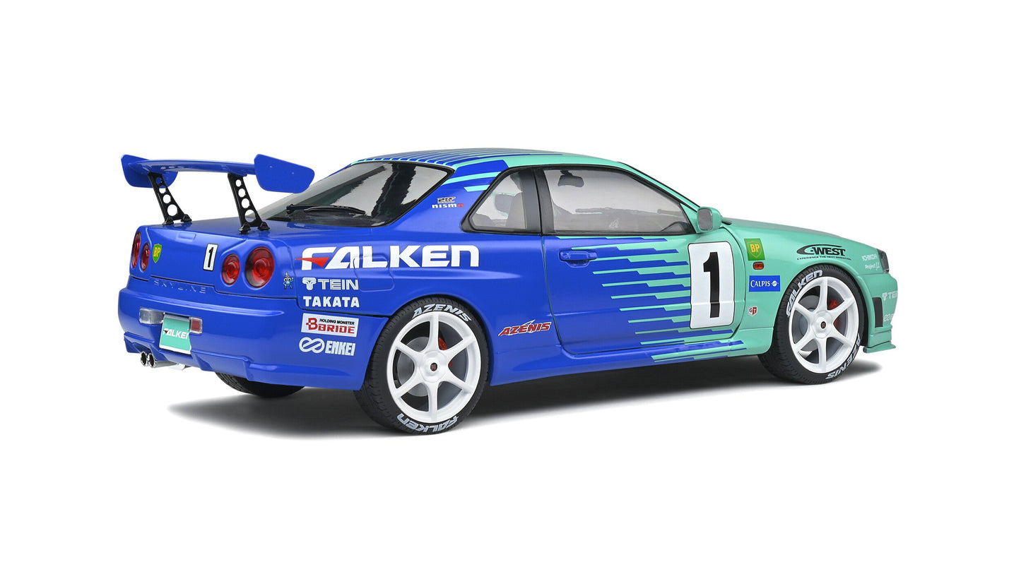 Nissan Skyline (R34) GT-R JGTC 2001 (1999) FALKEN MINT BLEU - Solido - 1/18
