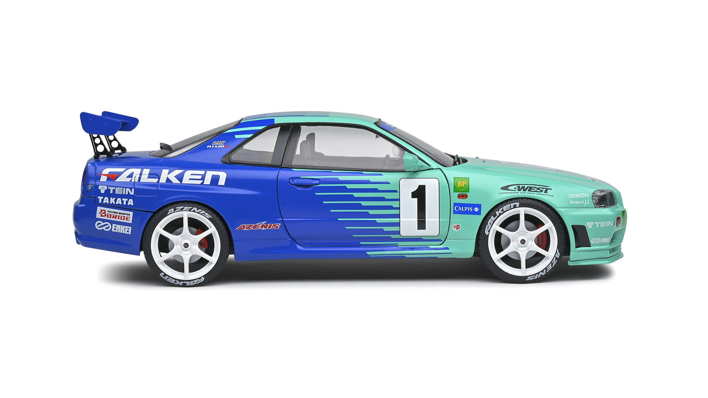 Nissan Skyline (R34) GT-R JGTC 2001 (1999) FALKEN MINT BLEU - Solido - 1/18