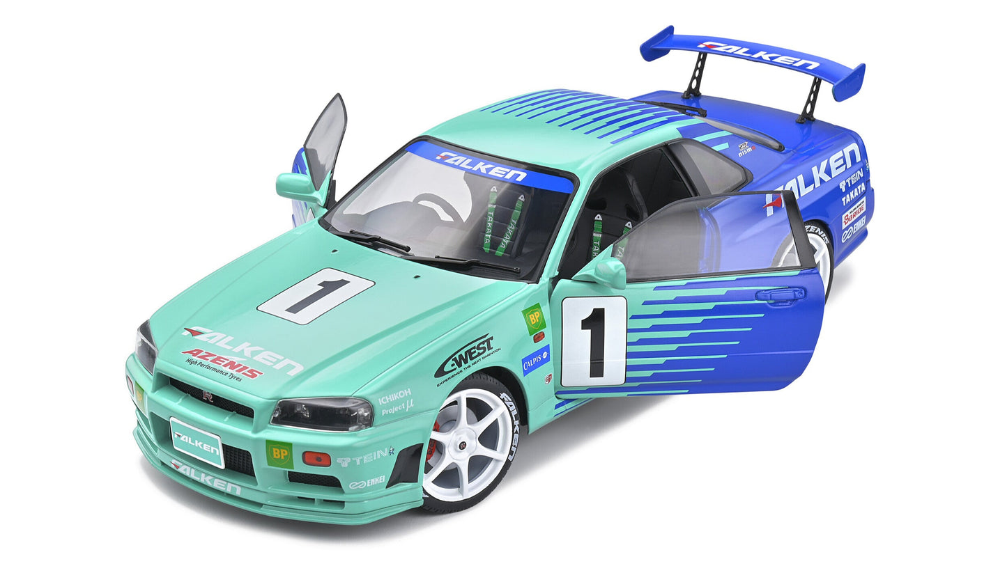 Nissan Skyline (R34) GT-R JGTC 2001 (1999) FALKEN MINT BLEU - Solido - 1/18
