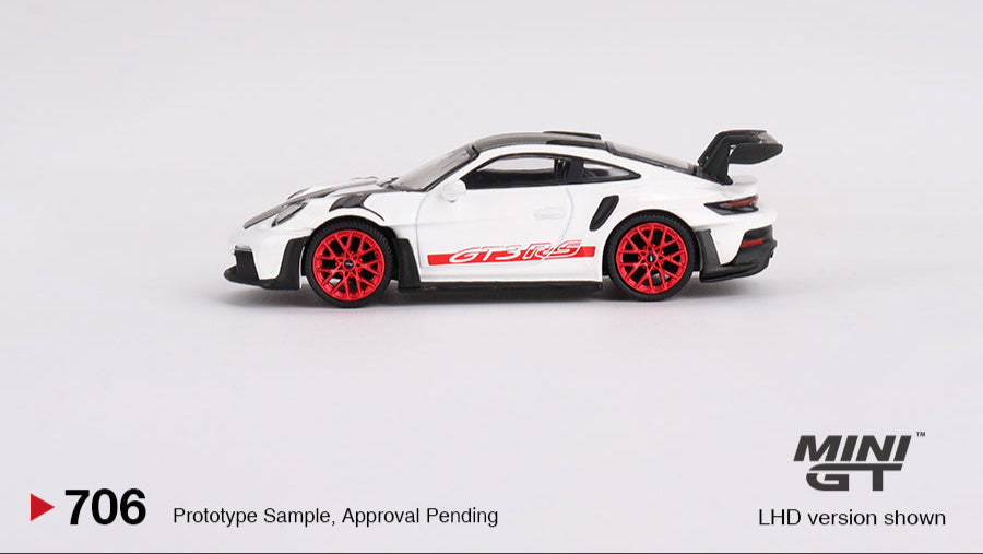PORSCHE 911 (992) GT3 RS WEISSACH PACK WHITE WITH PYRO RED LHD 2 - Mini GT - 1/64