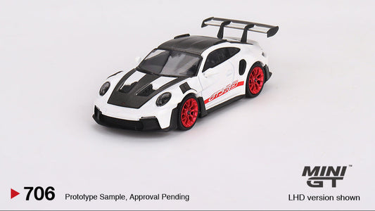 PORSCHE 911 (992) GT3 RS WEISSACH PACK WHITE WITH PYRO RED LHD 2 - Mini GT - 1/64