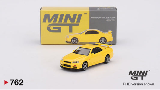 Nissan Skyline GT-R (R34) V-Spec Jaune Éclair - MiniGT - 1/64
