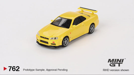 Nissan Skyline GT-R (R34) V-Spec Jaune Éclair - MiniGT - 1/64
