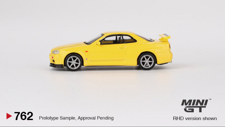Nissan Skyline GT-R (R34) V-Spec Jaune Éclair - MiniGT - 1/64