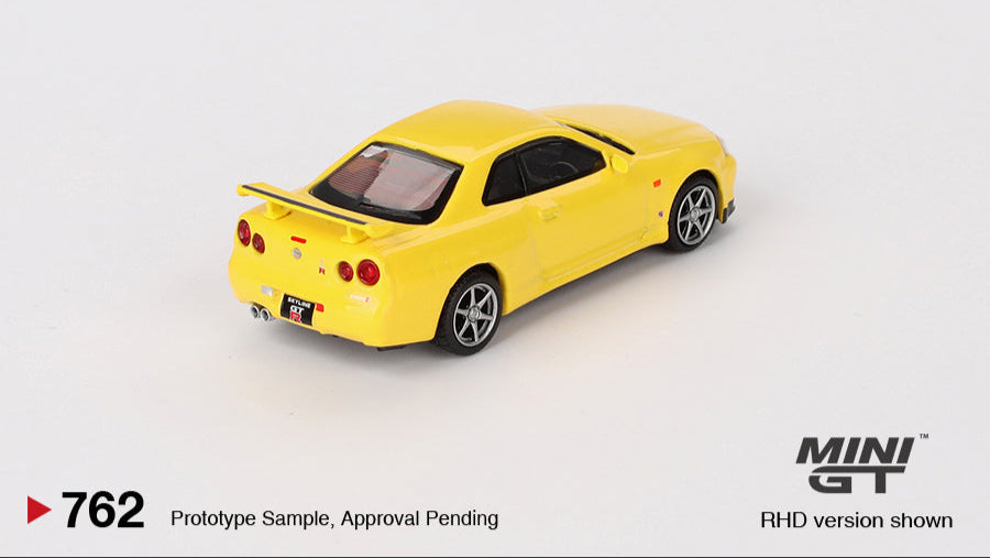 Nissan Skyline GT-R (R34) V-Spec Jaune Éclair - MiniGT - 1/64
