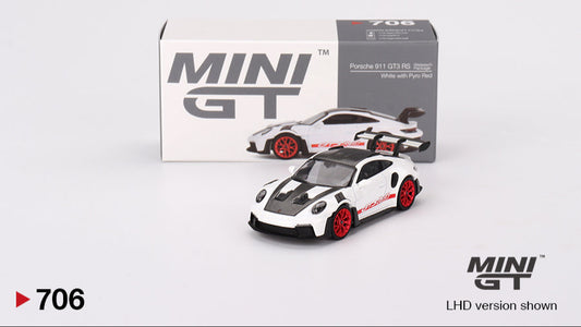 PORSCHE 911 (992) GT3 RS WEISSACH PACK WHITE WITH PYRO RED LHD 2 - Mini GT - 1/64