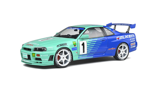 Nissan Skyline (R34) GT-R JGTC 2001 (1999) FALKEN MINT BLEU - Solido - 1/18