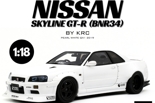 NISSAN SKYLINE GT-R (BNR34) BY KRC PEARL WHITE QX1 2019 - Ottomobile - 1/18